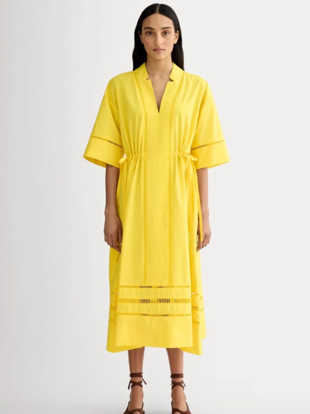NWT Everlane Lace Trim Caftan Yellow Poplin Dress | Med